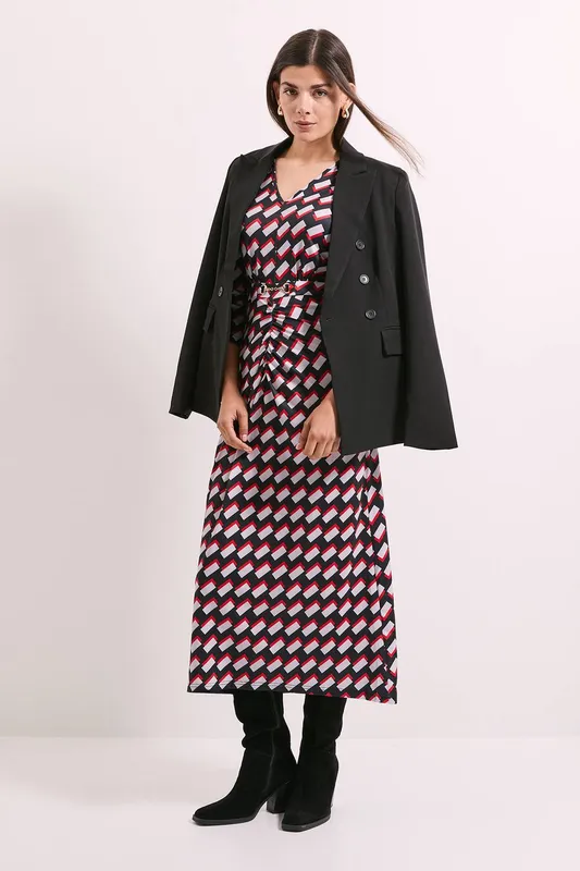 Debenhams Women's Red Printed Ruched Front Trim Detail Midi Dress Size: 14 - Red