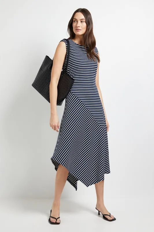 Debenhams Women's Rib Stripe Sleeveless Midi Dress in Navy Size: 12 - Navy