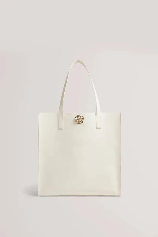 Debenhams Women's Rose Detail Crinkle Large Tote Bag Ivory - Ivory