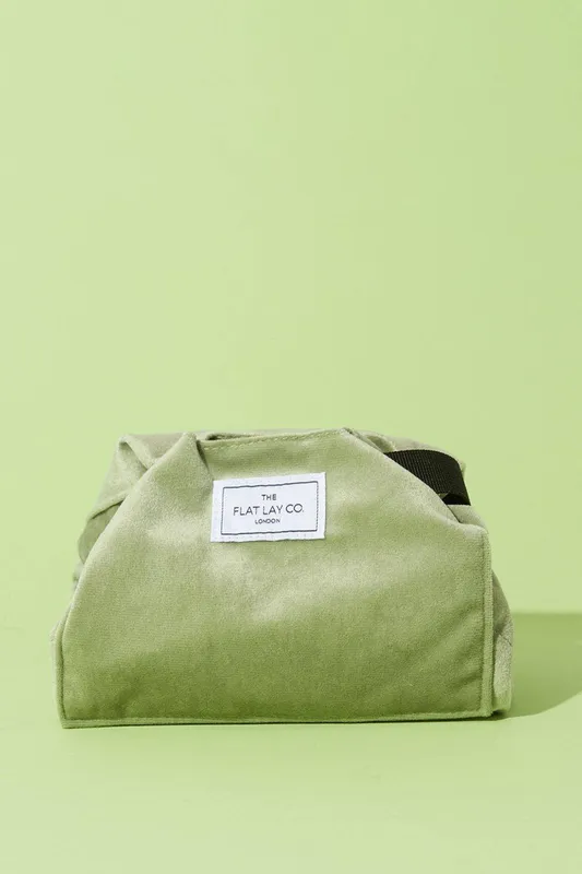 Debenhams Sage Velvet Open Flat Makeup Bag - Sage