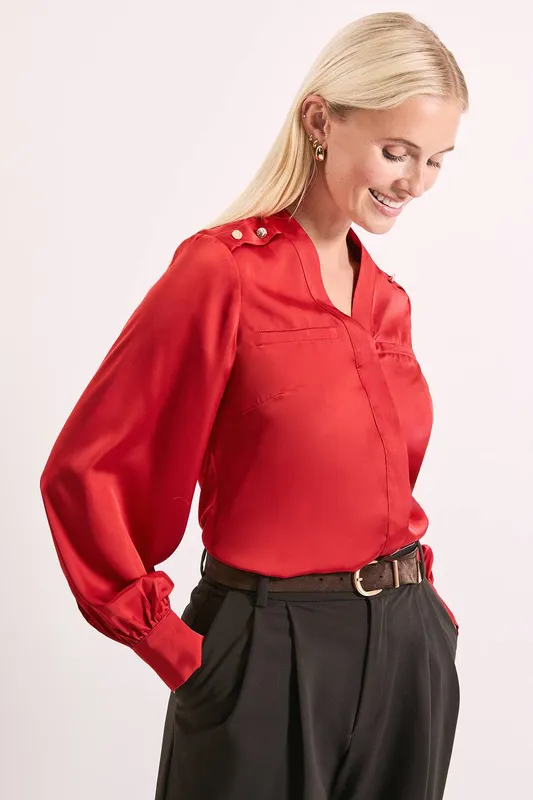 Debenhams Women's Seam Detail Satin Shirt in Rust Size: 14 - Rust