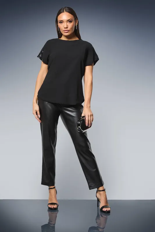 Debenhams Women's Sequin Insert T-shirt in Black Size: 16 - Black - Size: 16