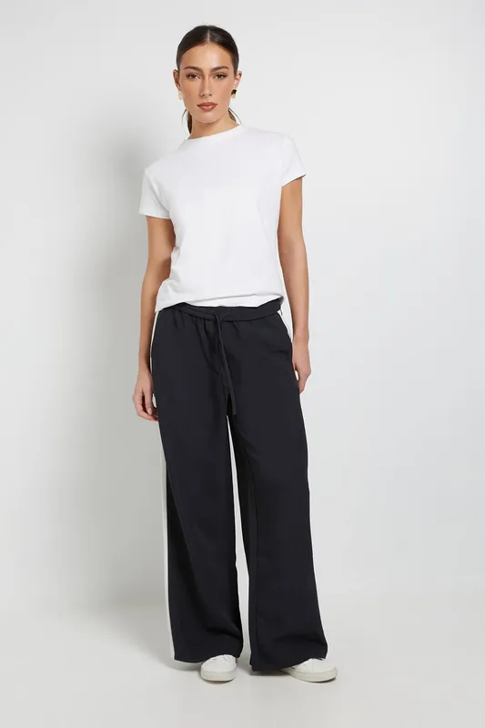 Debenhams Women's Side Stripe Wide Leg Drawstring Trouser in Navy Size: 14 - Navy - Size: 14