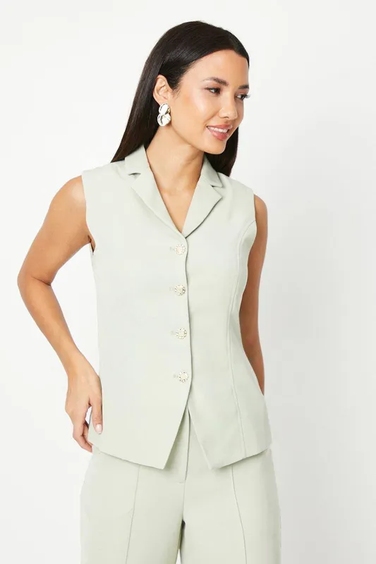 Debenhams Women's Sleeveless Collar Detail Blazer in Sage Size: 14 - Sage - Size: 14