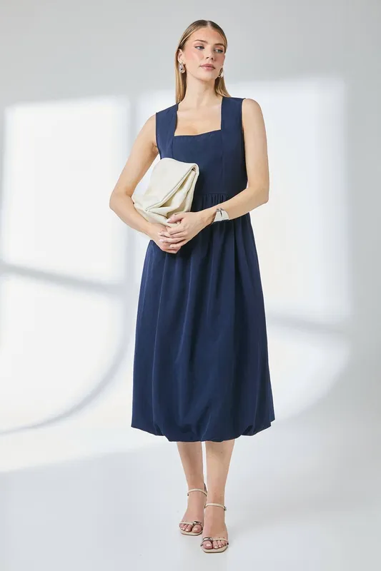 Debenhams Women's Square Neck Parachute Midi Dress in Navy Size: 12 - Navy