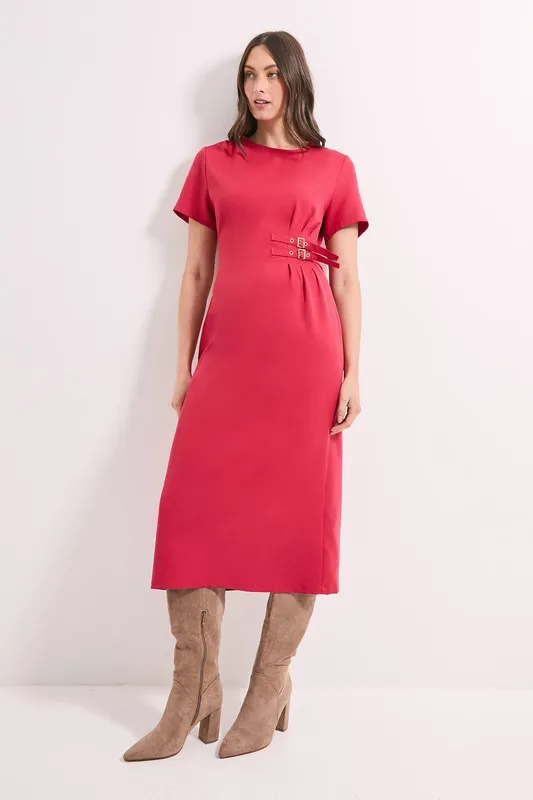 Debenhams Women's Tailored Buckle Crepe Midi Dress in Rust Size: 12 - Rust
