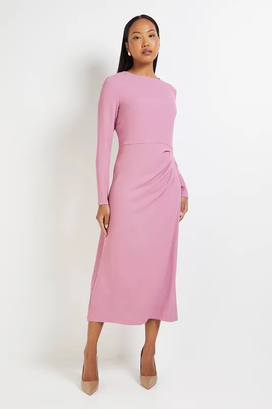 Debenhams Women's Tailored Crepe Pleat Midi Dress in Pink Size: 18 - Pink