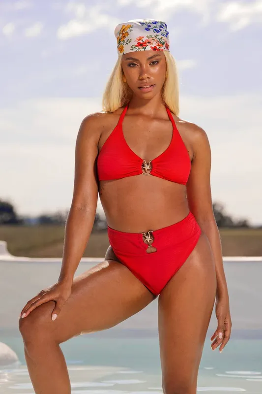 Debenhams Women's Textured Starfish Bikini Top in Red Size: 8 - Red