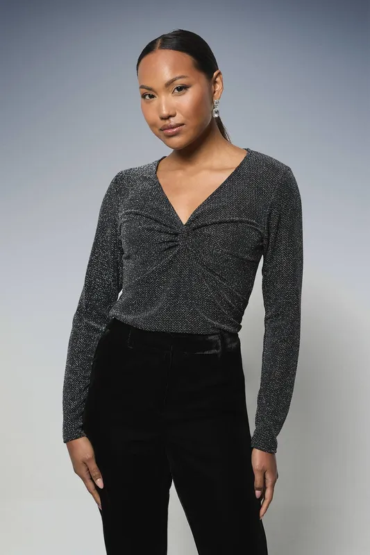 Debenhams Women's Twist Front Metallic Top in Black Size: 14 - Black