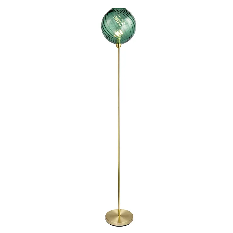 Happy Homewares Designer Chic Floor Lamp with Brushed Metal Base & Glass Shade in Green Green