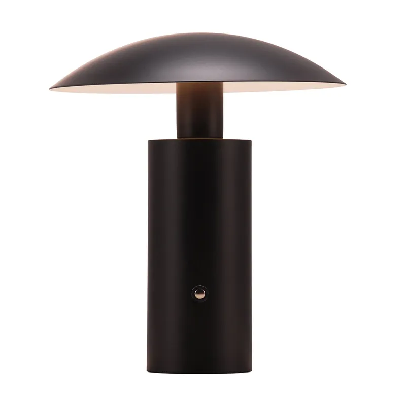 Happy Homewares Designer Flat Cone Mushroom Rechargeable & Dimmable Table Lamp in Matte Black Black