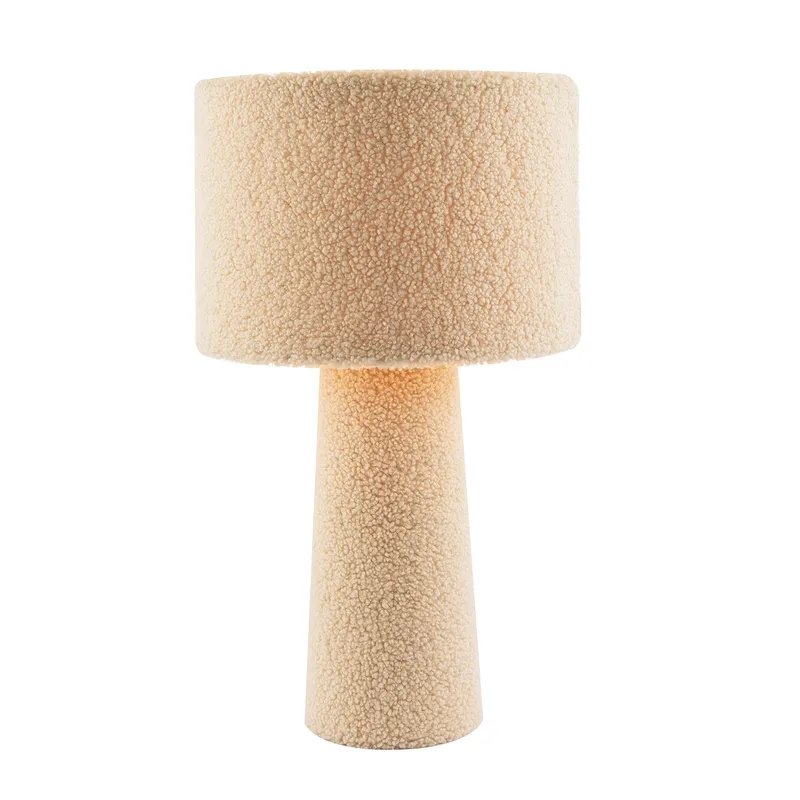 Happy Homewares Designer Table Lamp with Cream Wool Base & Shade with Inner Lining Cream
