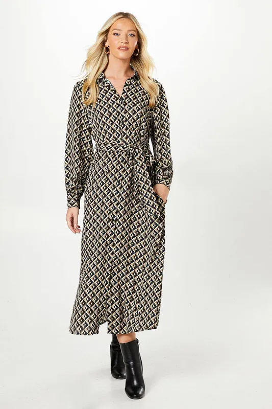 Dorothy Perkins Women's Geo Midi Shirt Dress Size: 8 - Geo