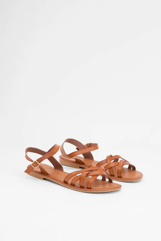 Dorothy Perkins Women's Good For The Sole: Danielle Faux Leather Cross Strap Comfort Flat Sandals in Tan Size: 7 - Tan - Size: 7
