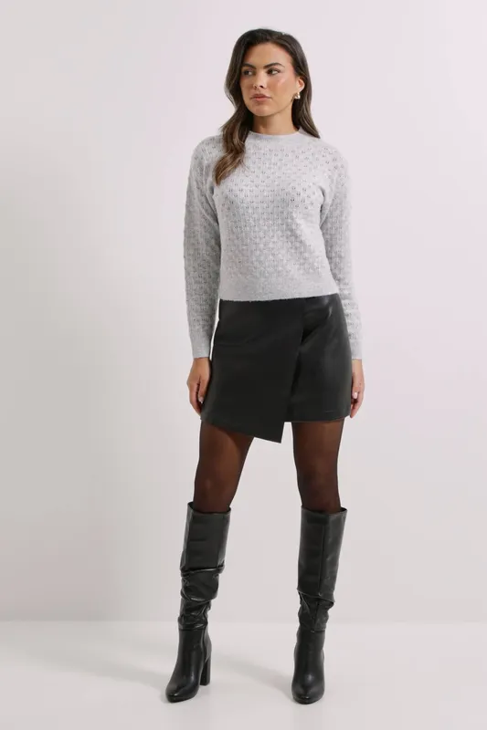 Dorothy Perkins Women's Grey Pointelle Jumper Size: Large Grey