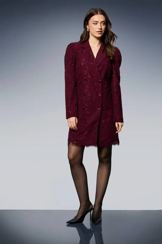 Dorothy Perkins Women's Lace Blazer Dress in Berry Size: 10 - Berry