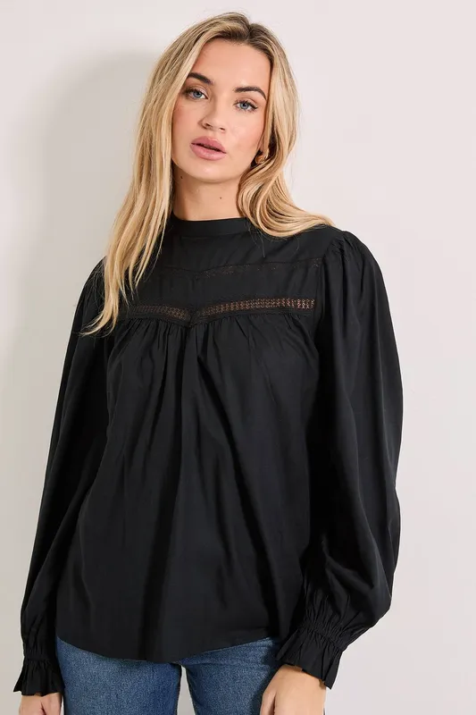 Dorothy Perkins Women's Lace Detail Boho Top in Black Size: 8 - Black