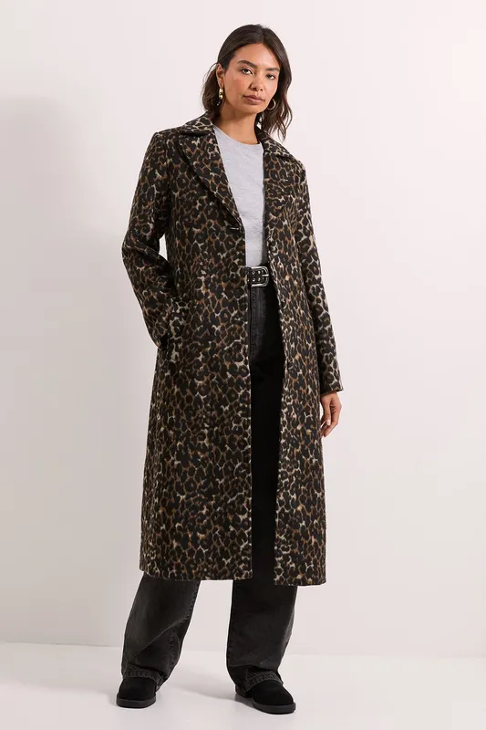 Dorothy Perkins Women's Leopard Animal Wool Midi Coat Size: 8 Animal 8