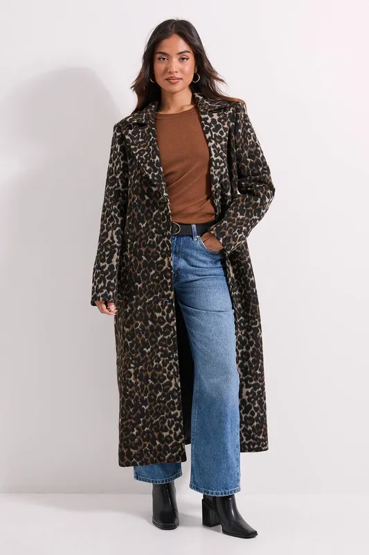 Dorothy Perkins Women's Petite Animal Wool Midi Coat Size: 6 - Animal - Size: 6