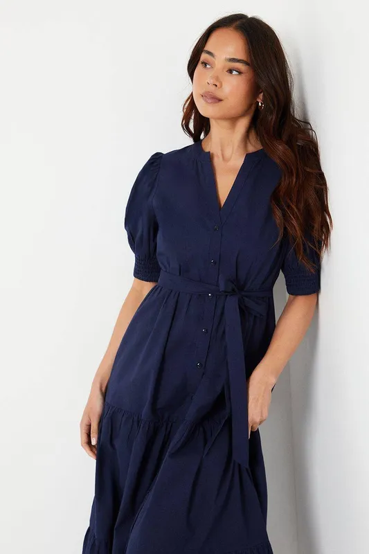 Dorothy Perkins Women's Petite Poplin Shirt Dress in Navy Size: 6 - Navy