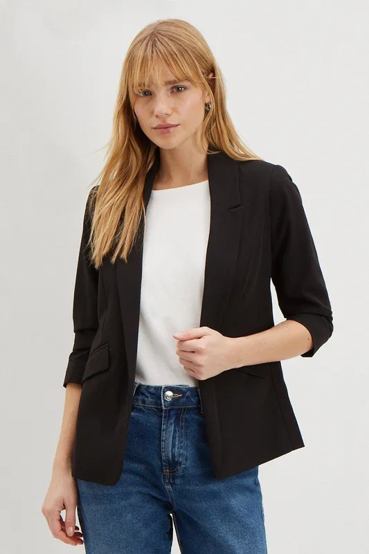 Dorothy Perkins Women's Ruched Sleeve Blazer in Black Size: 16 Black
