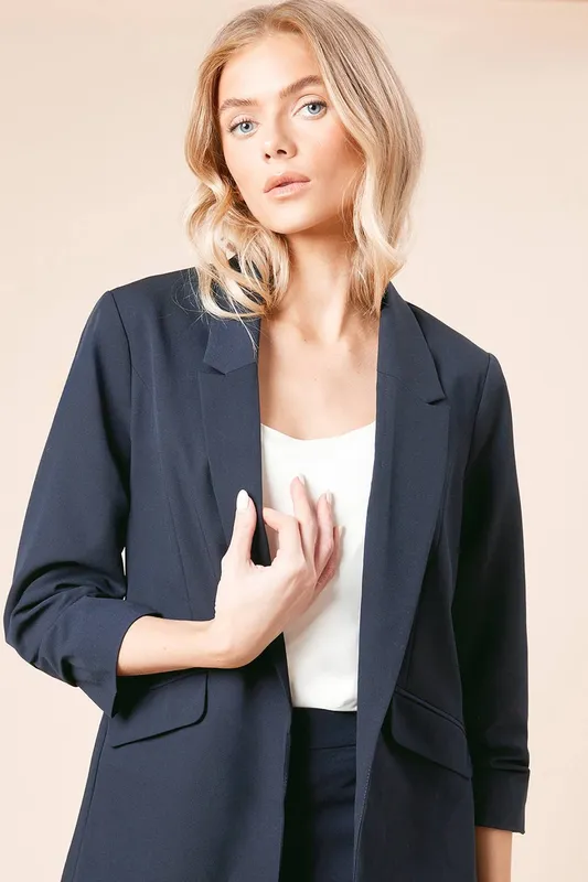 Dorothy Perkins Women's Ruched Sleeve Blazer in Navy Size: 8 - Navy - Size: 8