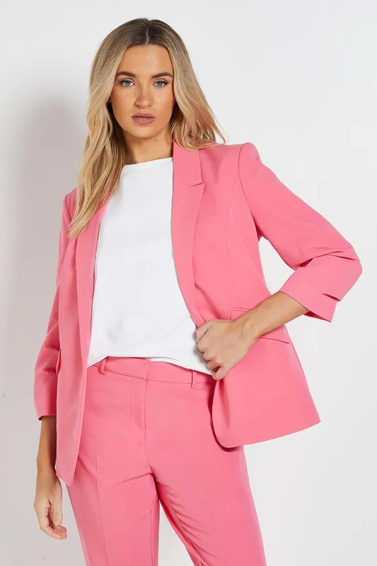 Dorothy Perkins Women's Ruched Sleeve Blazer in Pink Size: 16 Pink 16