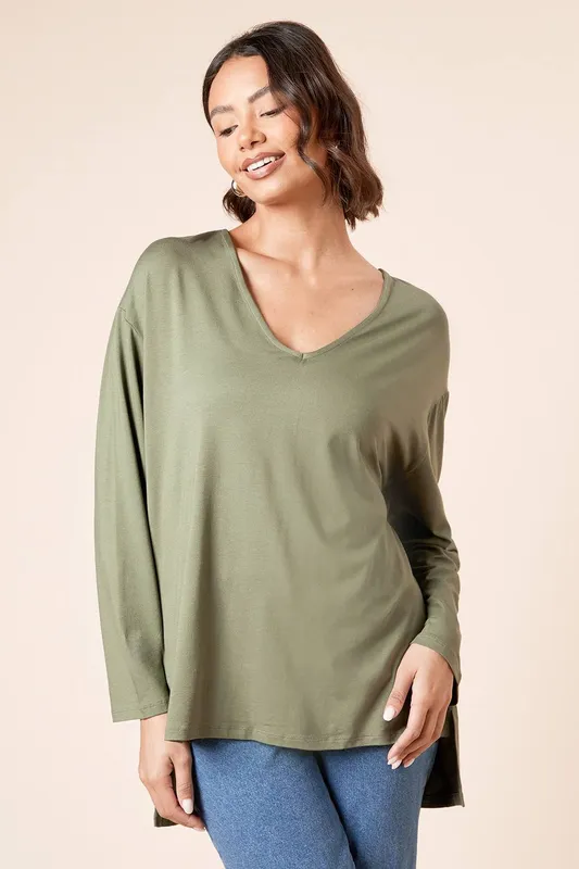 Dorothy Perkins Women's V Neck Tunic in Khaki Size: 12 - Khaki