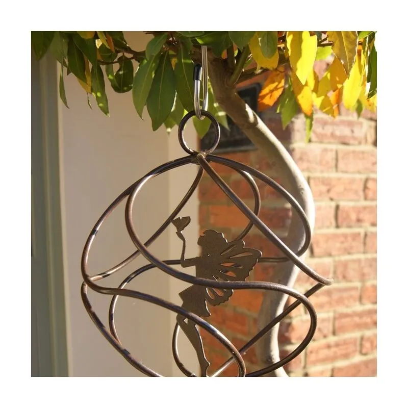 Fairy Catcher With Standing Fairy Brown - Hanging Ornament - Solid Steel - L27.9 x W27.9 x H27 cm - Black