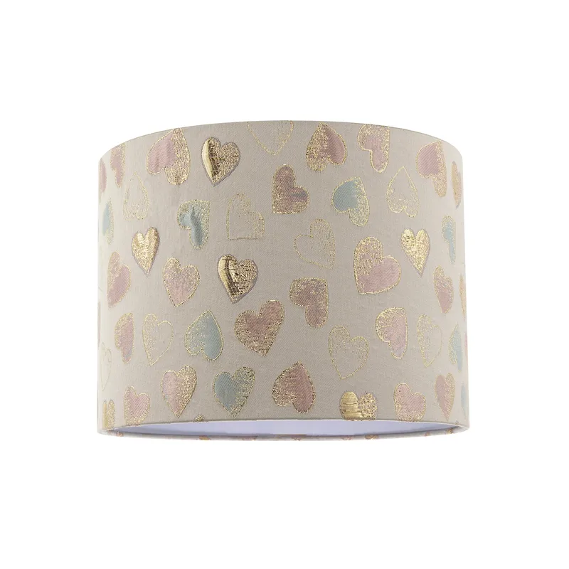 Happy Homewares Feminine Pink Duck Egg & Shiny Gold Hearts Circular Lamp Shade Size: 10 inches Gold 10 inches