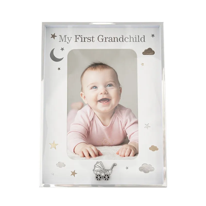 Grandchild Silver Plated Frame with Gold and Silver Stars and Clouds