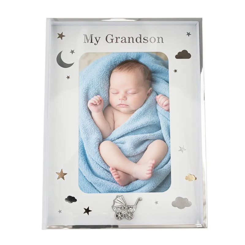 Happy Homewares Grandson Silver Plated 4x6 Frame with Gold & Silver Stars & Clouds Silver