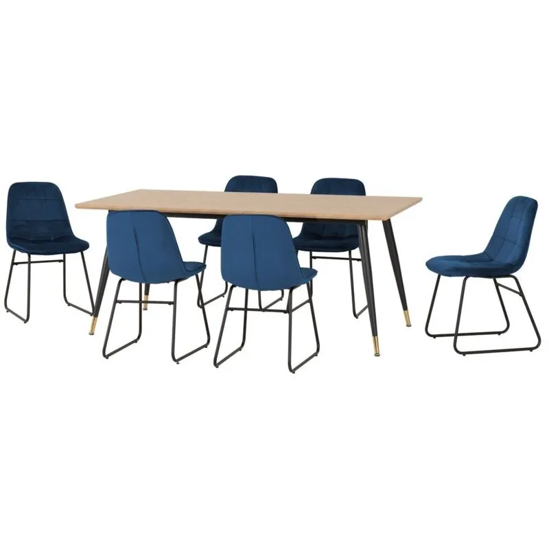 Hamilton & Lukas Large Indoor Dining Set - Medium Oak Effect/Sapphire Blue Velvet