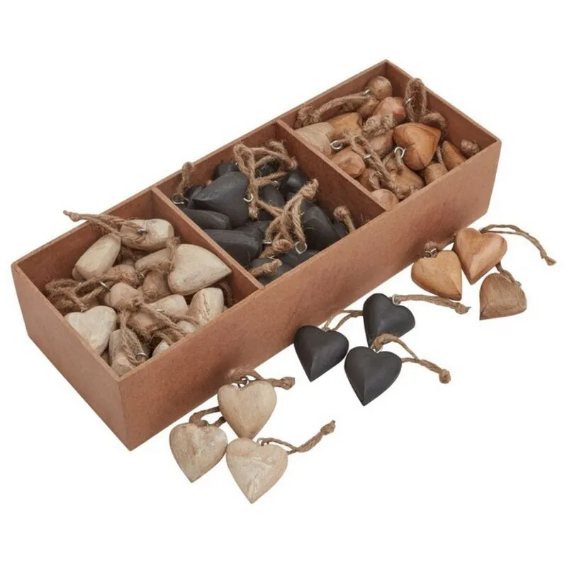 Heart Hanging Decorations (Pack of 90) - Wood - L8 x W12 x H35 cm - Brown