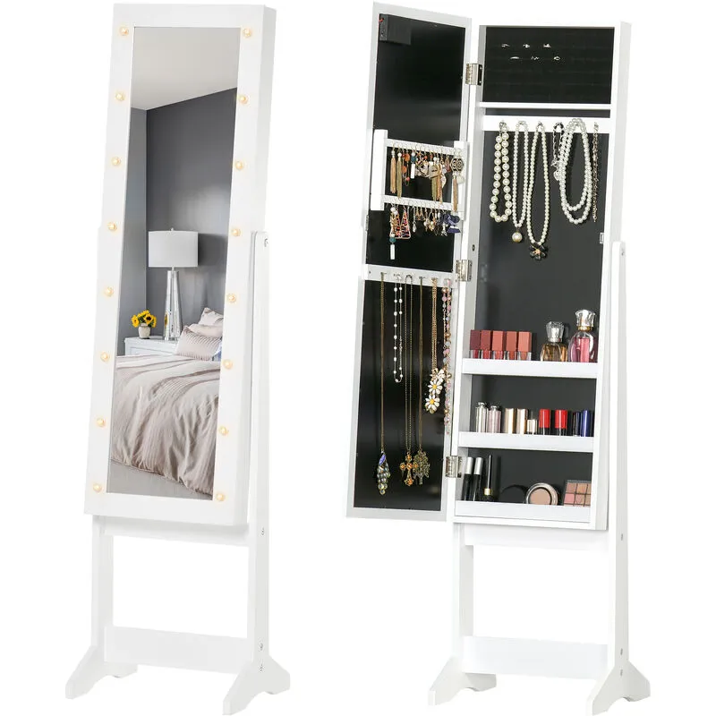 Homcom Freestanding LED Mirrored Jewelry Cabinet Warm White