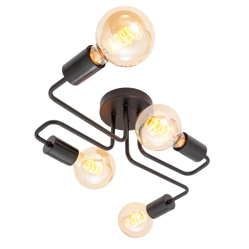 Happy Homewares Industrial Vintage Styled Matte Black Ceiling Light with Looping Arms Black