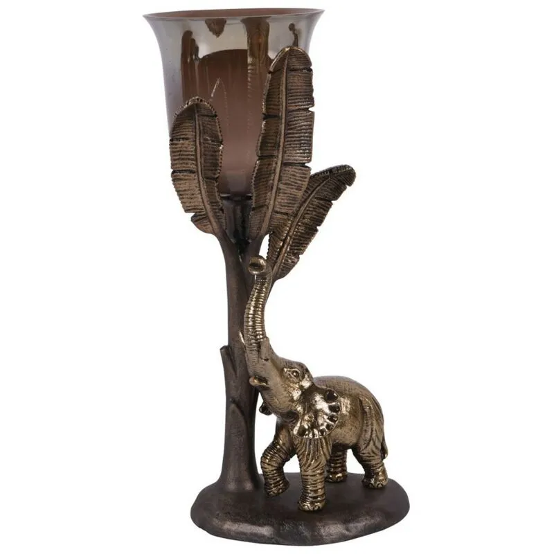 The Libra Company Kariba Elephant Hurricane Large - Glass/Aluminium - L17 x W17 x H37 cm in Brown Brown