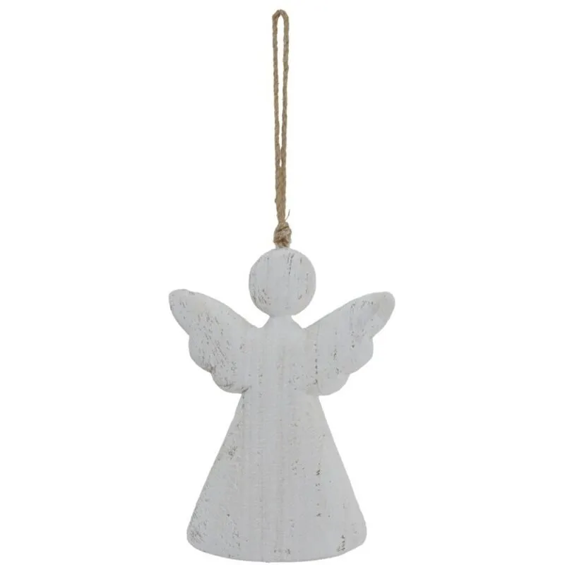 Lemon Pavilion Furniture and Decor Large Whitewashed Rustic Hanging Angel Ornament - L6xW15xH20 cm White White