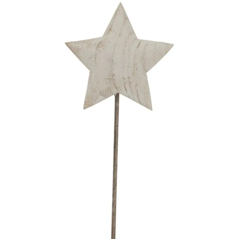 Lemon Pavilion Furniture and Decor Large Whitewashed Rustic Star on Stand - Metal - L12xW19xH57cm - White White