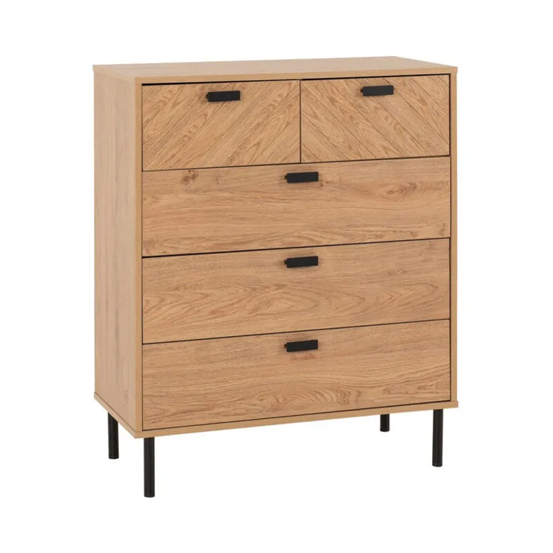 Leon 3+2 Drawer Chest - L40 x W80 x H98.5 cm - Medium Oak Effect