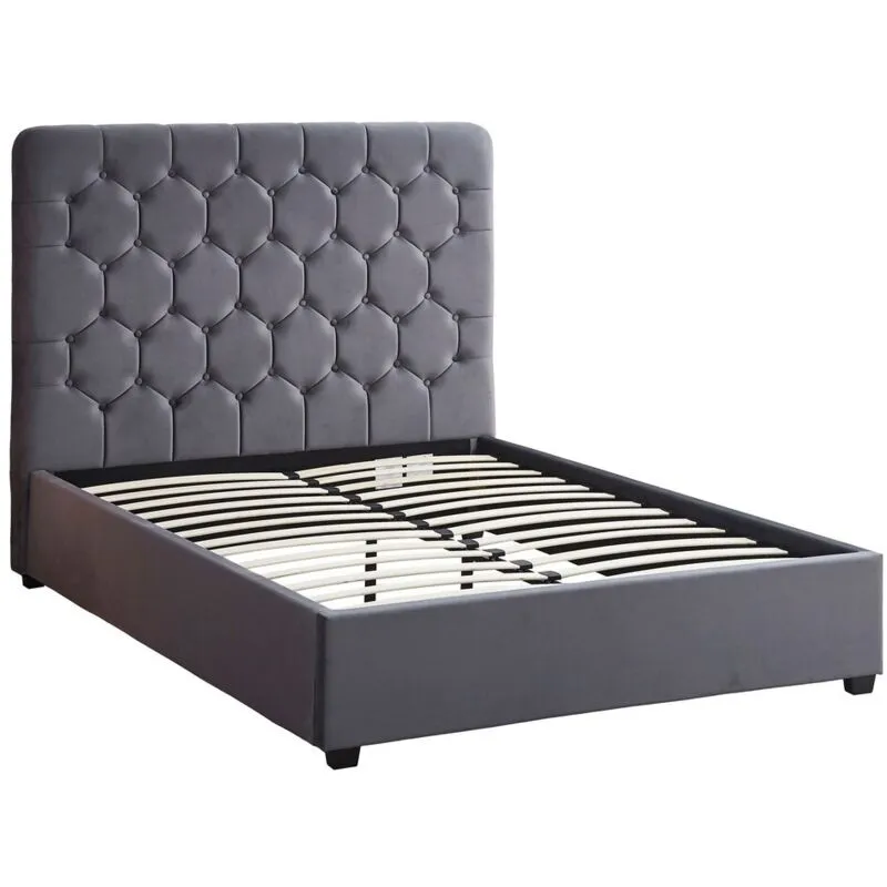 Madison 5 Feet Bed Frame - L216 x W167 x H141 cm - Grey Velvet Fabric