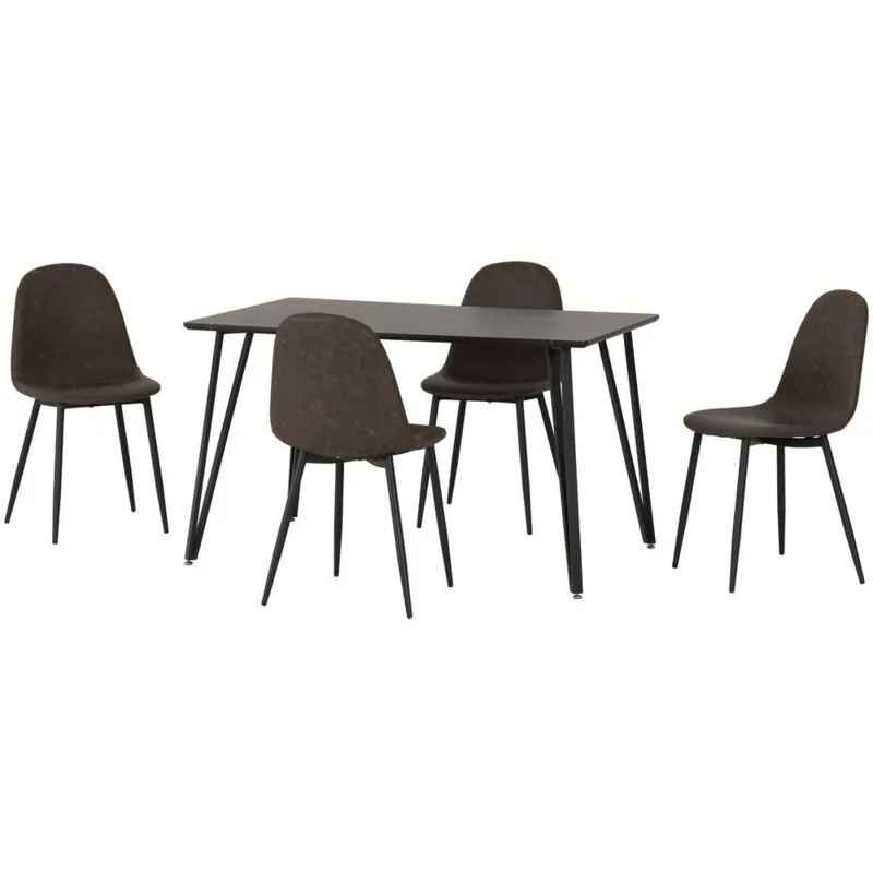 Marlow & Athens Indoor Dining Set with 4 Chairs - Black Marble/Brown