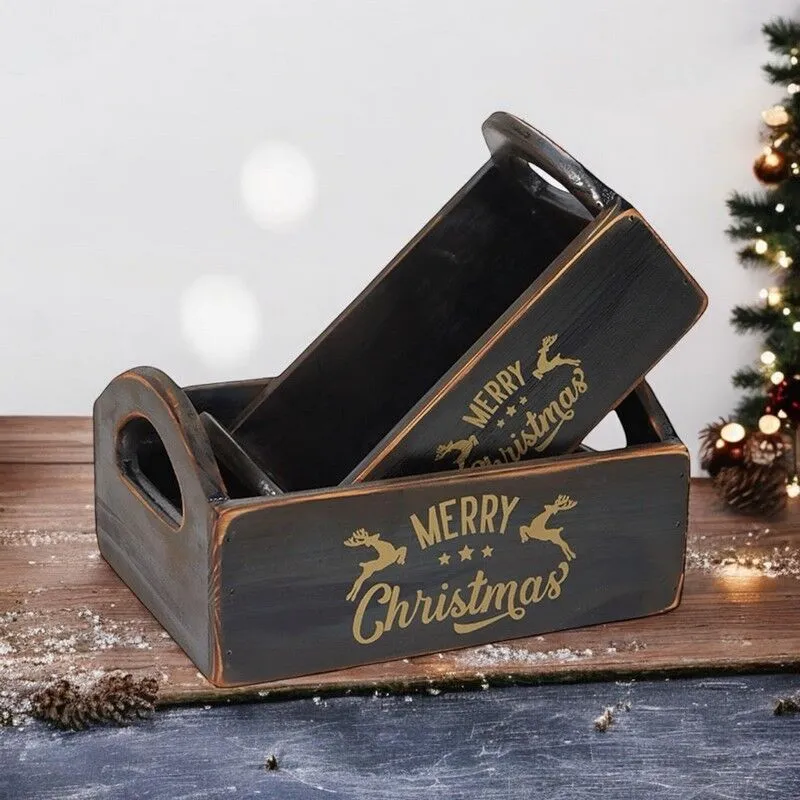 Minster "Merry Christmas" - Crates (Set of 2) - Wood - Black Size: 1 Pack Black 1 Pack