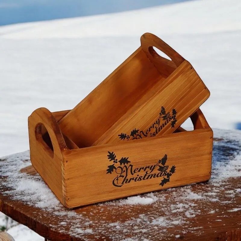 'Merry Christmas' - Wooden Crates (Set of 2)