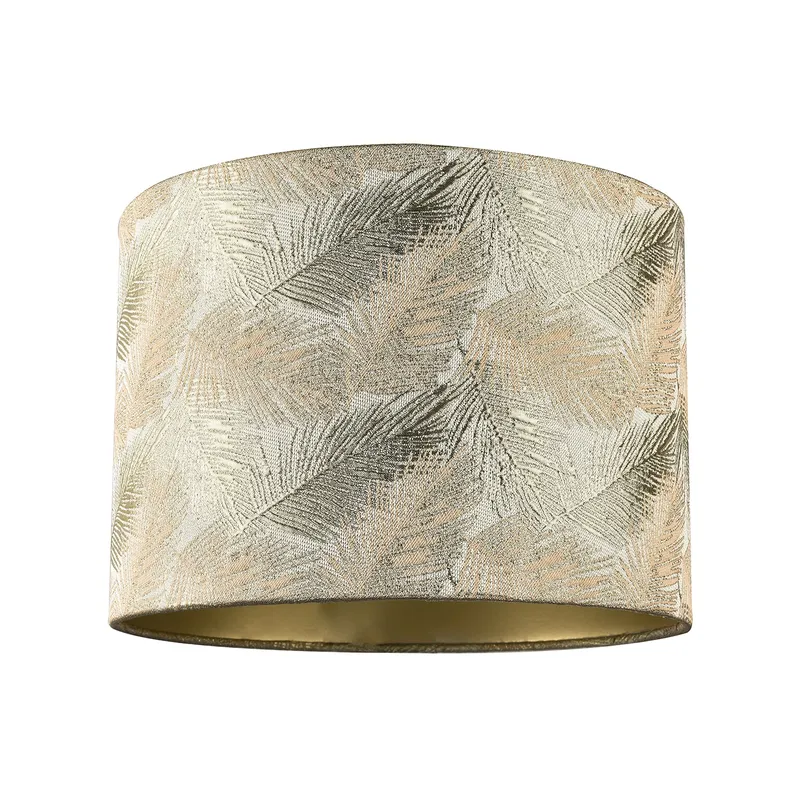 Happy Homewares Modern Floral Drum Lamp Shade with Shiny Gold & Silver Fern Leaves Size: 10 inches Gold