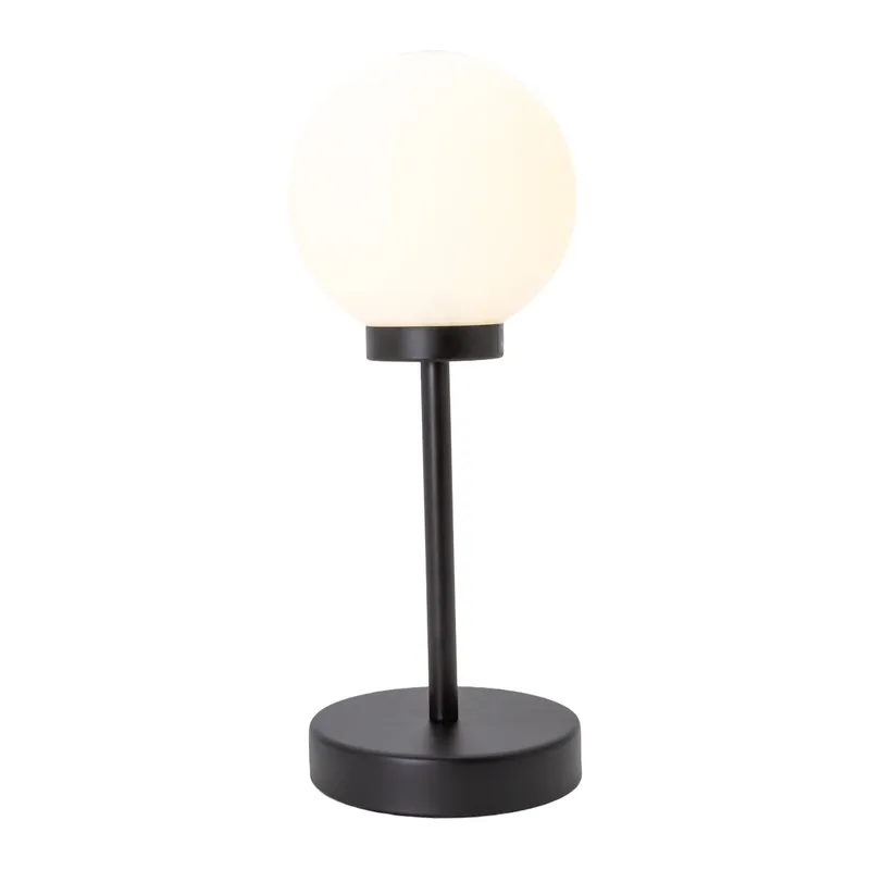 Happy Homewares Modern Opal White Glass Globe Table Lamp with Tall Matte Black Stem Black