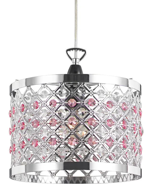 Happy Homewares Modern Sparkly Ceiling Pendant Light Shade with Beads in Pink Pink