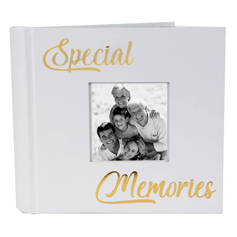 Happy Homewares Modern Special Memories Photo Album with Gold Foil Text - Holds 80 4x6 Pictures in White White
