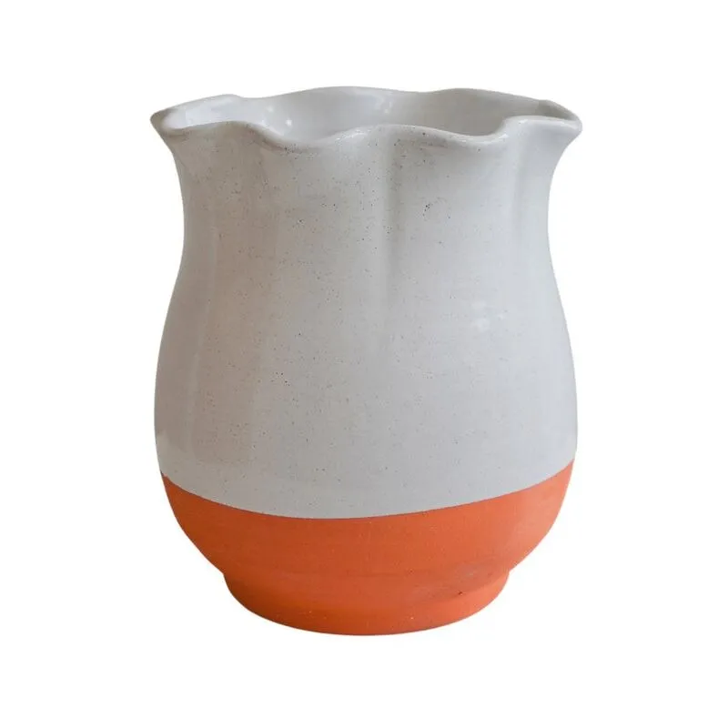 Ivyline Indoor Moreton Ivory Scalloped Vase H30cm Premium glaze in Olive Olive