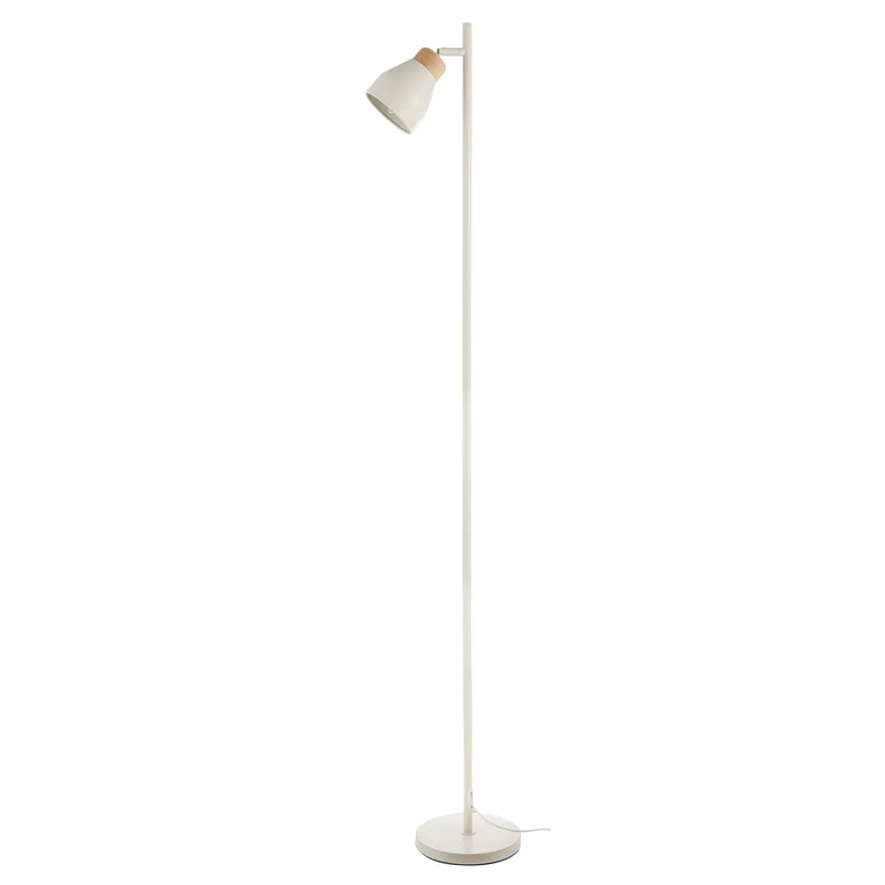 Muted Dove Grey Scandinavian Designed Floor Lamp with Wooden Trim